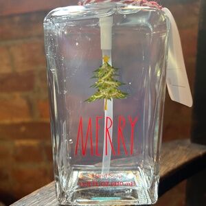 Rae Dunn Christmas tree “Merry” Glass Hand Soap with Pump